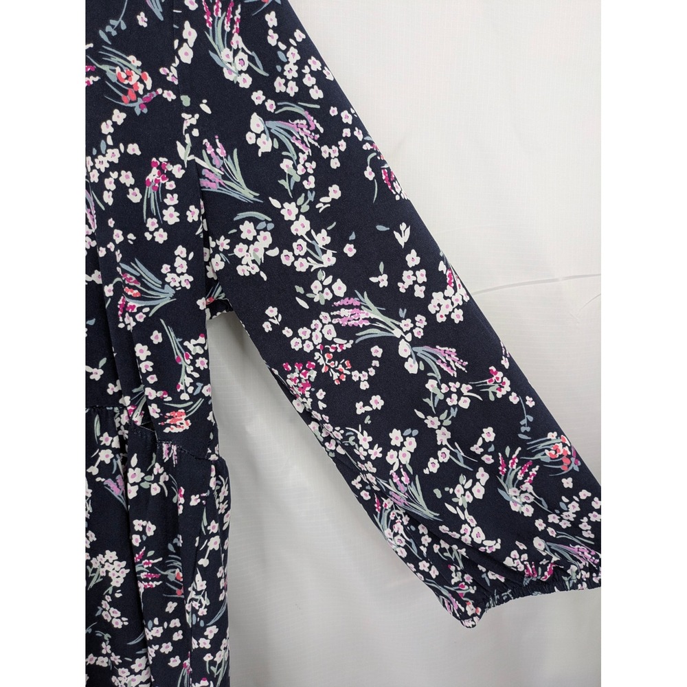Lane Bryant Faux Wrap Floral Top Women 18/20 Navy Bishop Sleeve Stretch Blouse - Picture 10 of 14